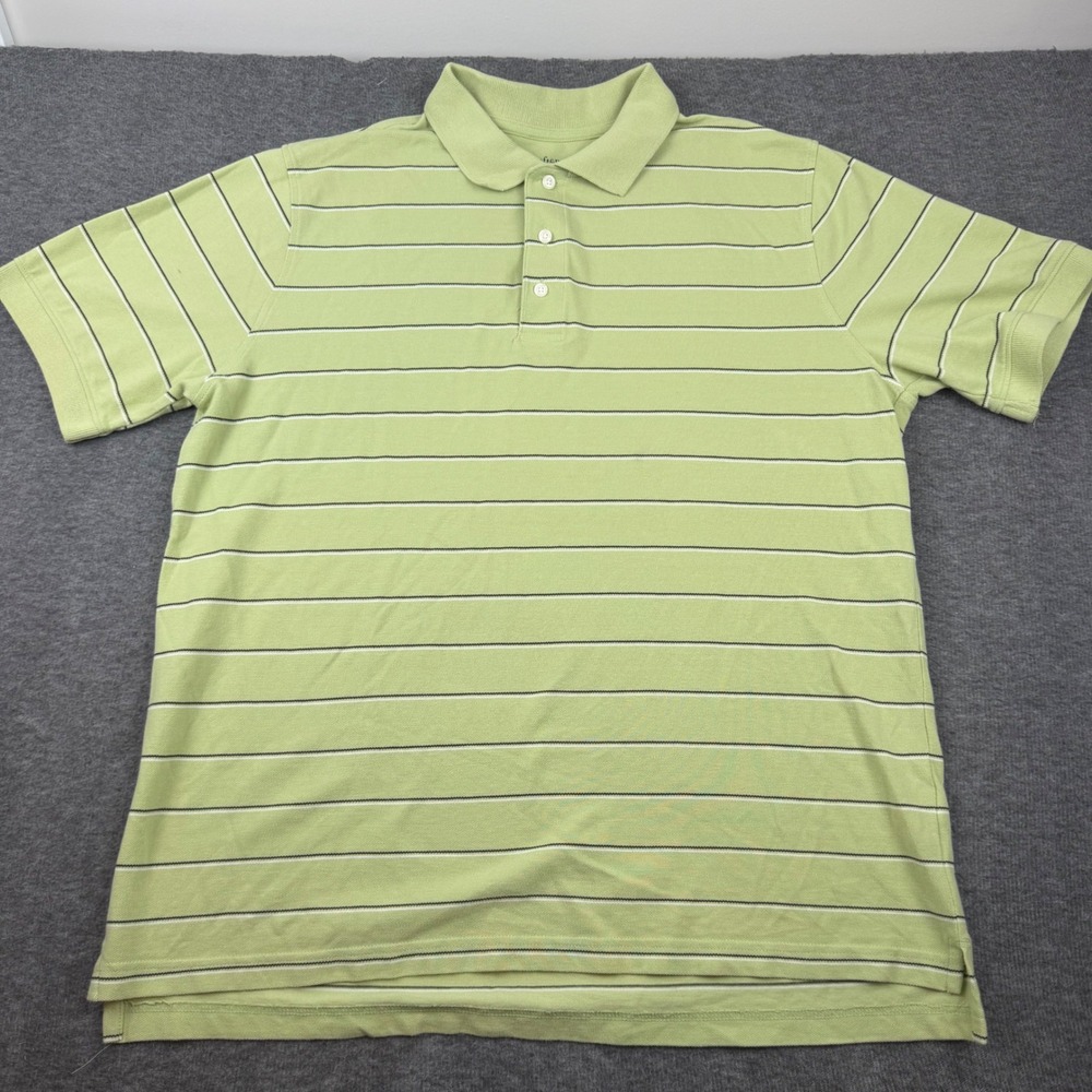 Croft & Barrow Polo Shirt Mens Large Green Striped Short Sleeve Cotton Pique